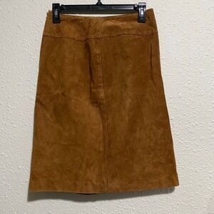 Vintage INTERIM split Leather A Line Skirt Brown women 9 Mod Mini Skirt 28in.